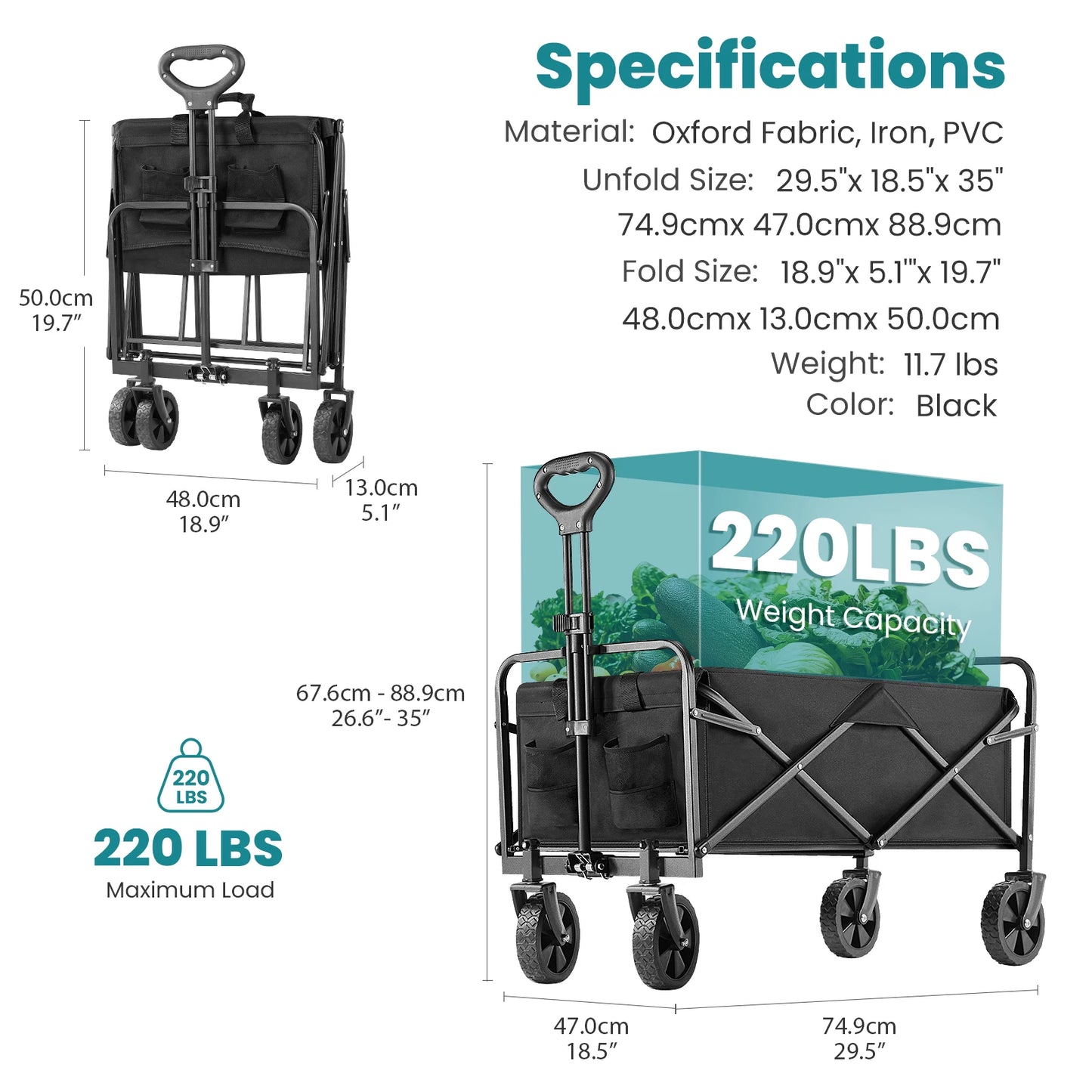 JHK Outdoor Foldable Large Capacity Garden Cart Wagon