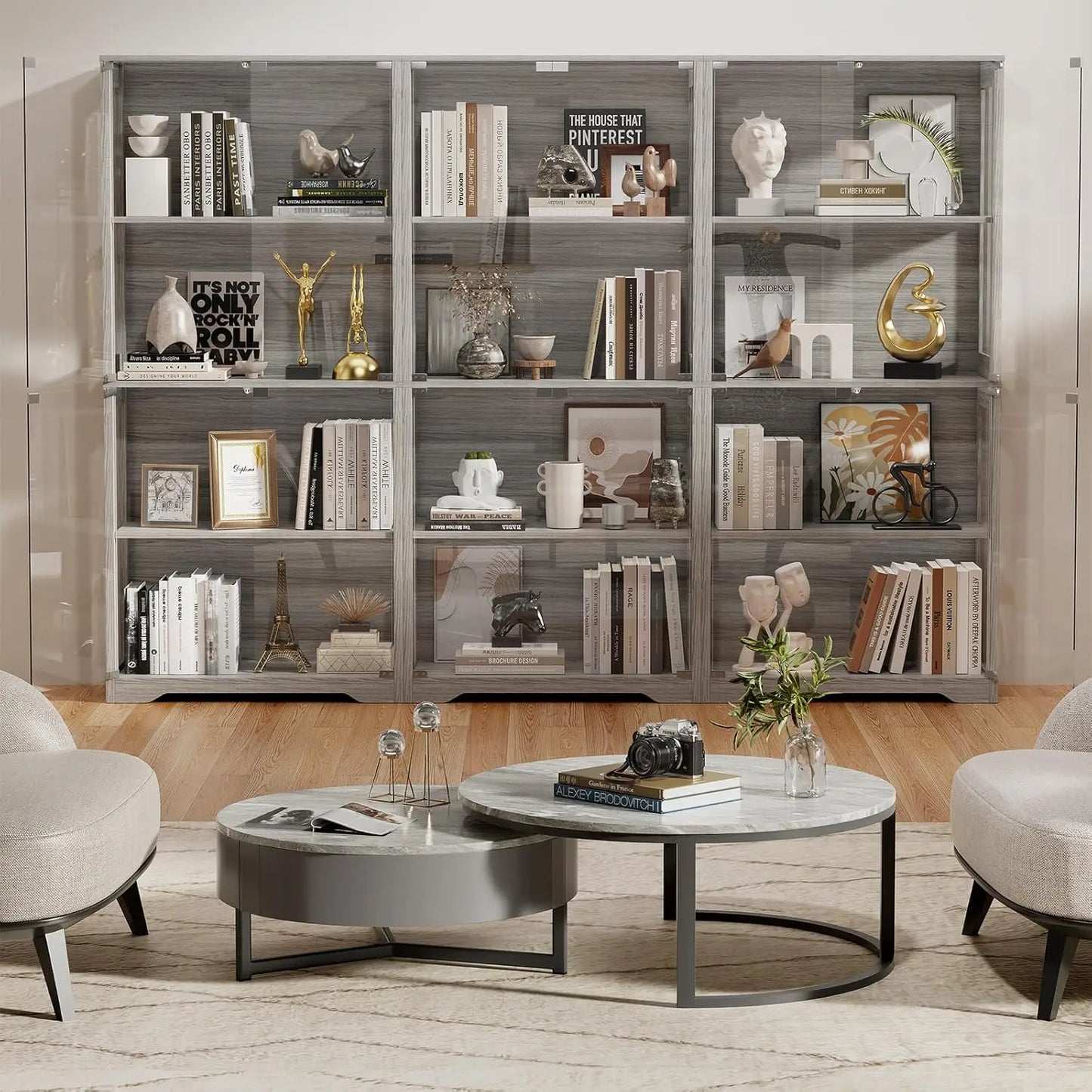 XMSJH Display Cabinet With Glass Doors 4 Tier Curio