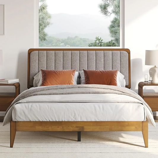 Yanying Raven Solid Wood Bed Frame Mid Century Modern