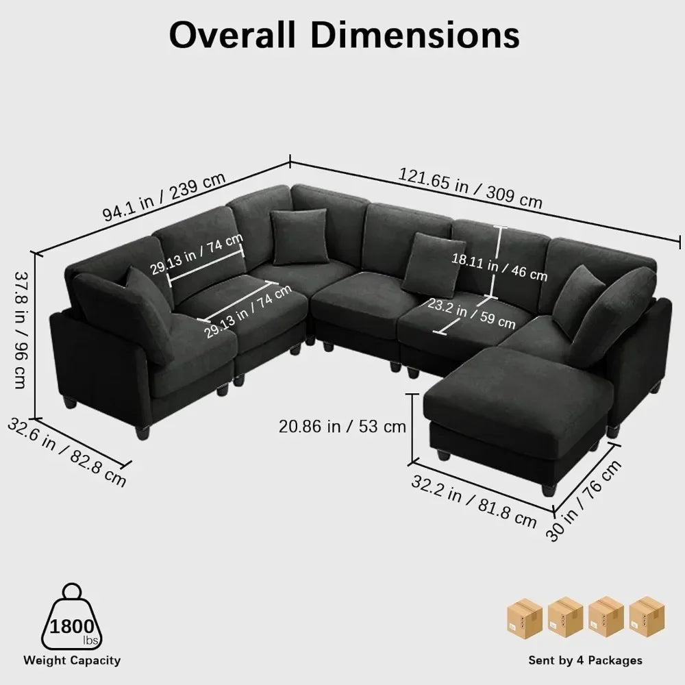 GUANGBAI Chenille Cloud L Shaped Sectional Sofa With Ottoman