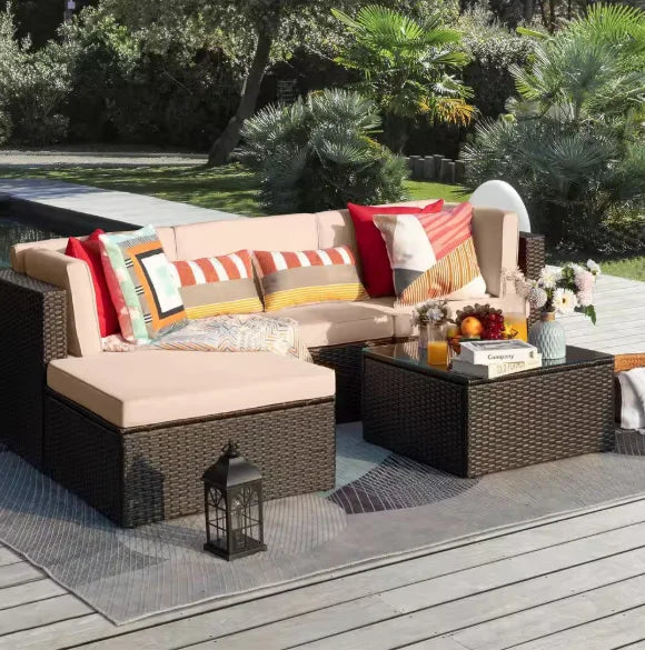 Tozey Outdoor Patio Sofa Sectional Set Weatherproof PE Rattan