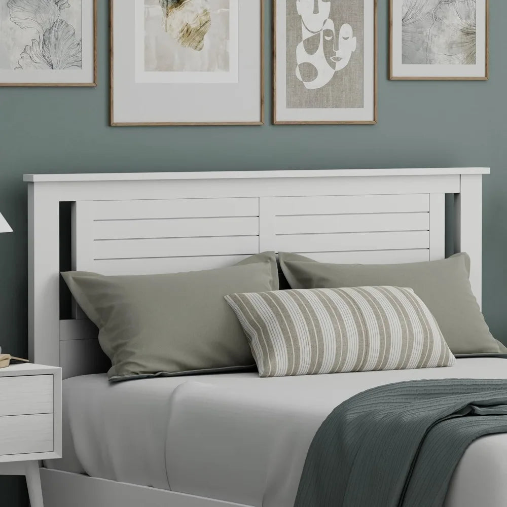 Serene Poplar Wood Queen Headboard, Modern Farmhouse Panel with Horizontal Scoring, Queen Size Headboard in White, Casual Coasta