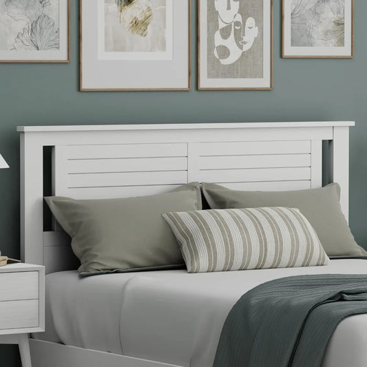 Serene Poplar Wood Queen Headboard, Modern Farmhouse Panel with Horizontal Scoring, Queen Size Headboard in White, Casual Coasta
