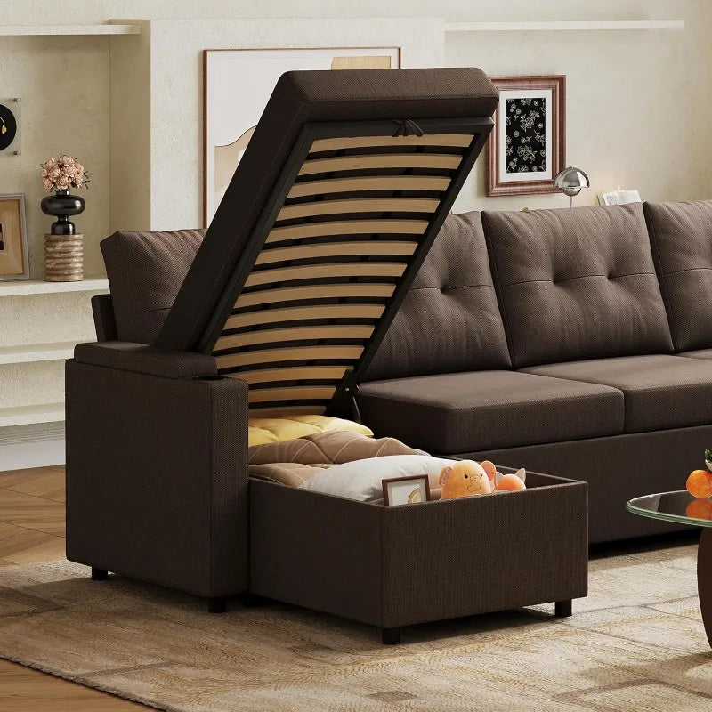 U Shape Sectional Sofa With Storage Chaise And Sleeper