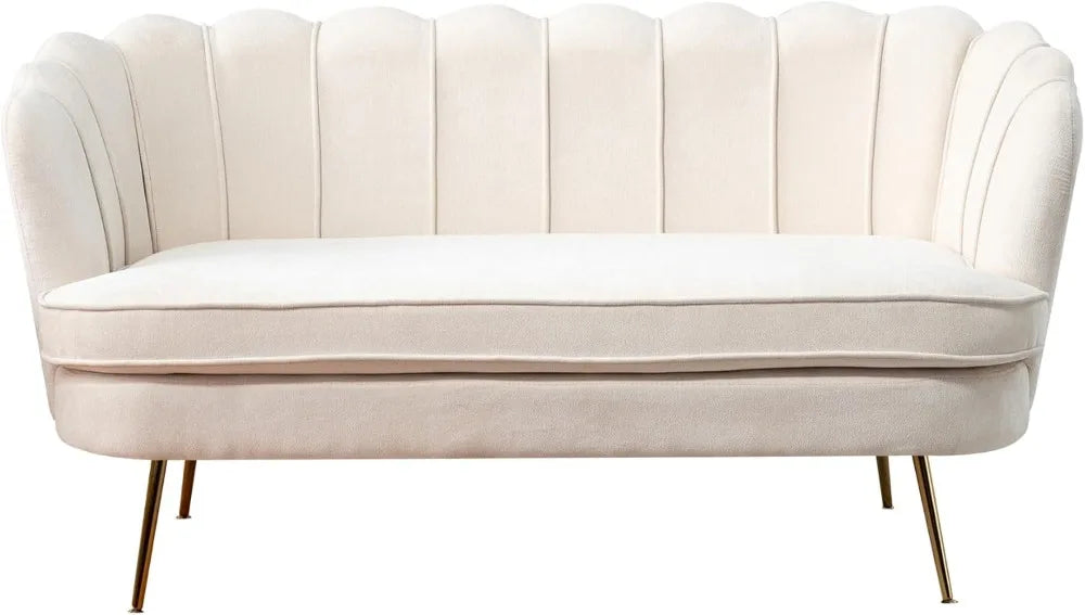 Modern Chenille Loveseat Sofa With Golden Legs For Living Room
