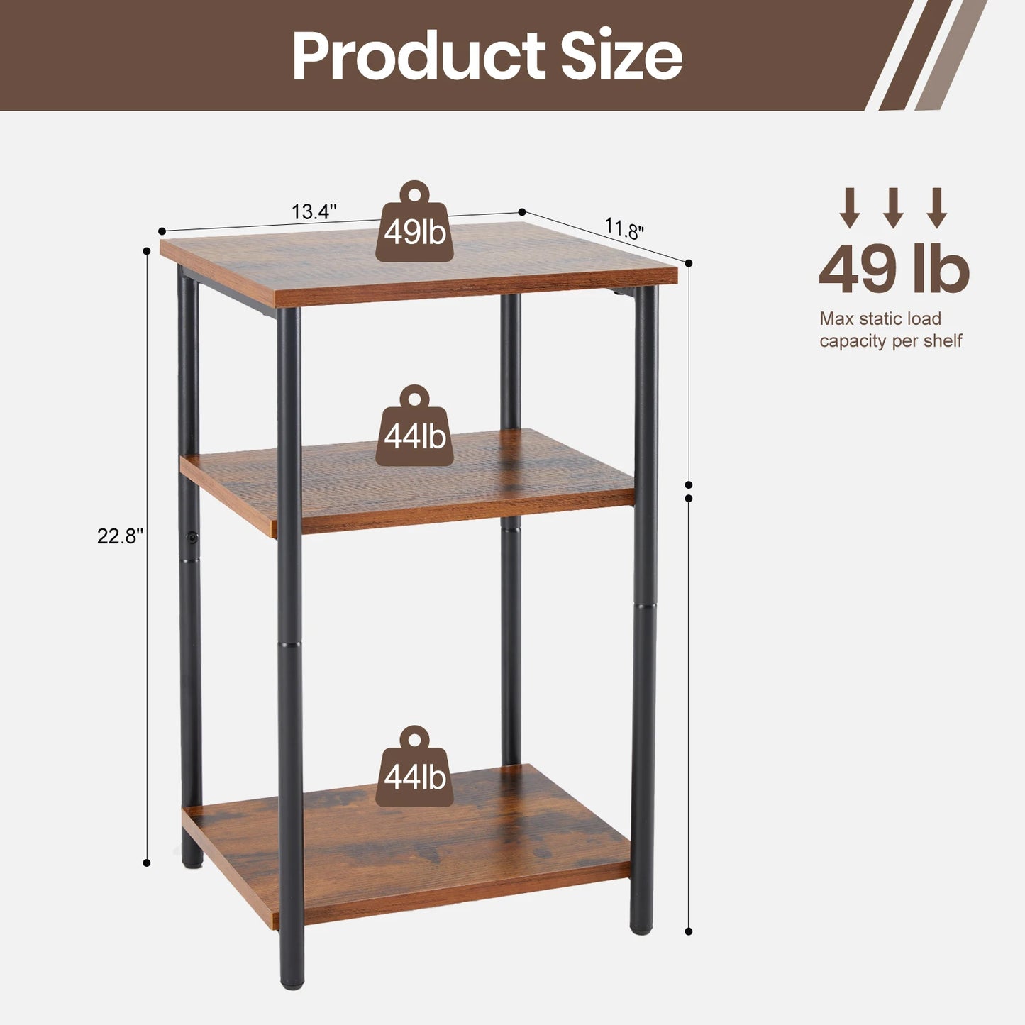 JHK 2 Tier End Table With Adjustable Feet Steel Frame