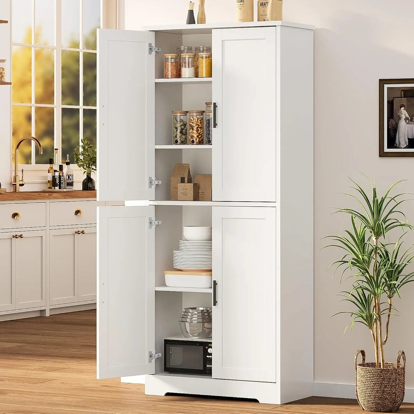 Studyset Freestanding Kitchen Pantry Cabinet With 4 Doors Adjustable Shelves