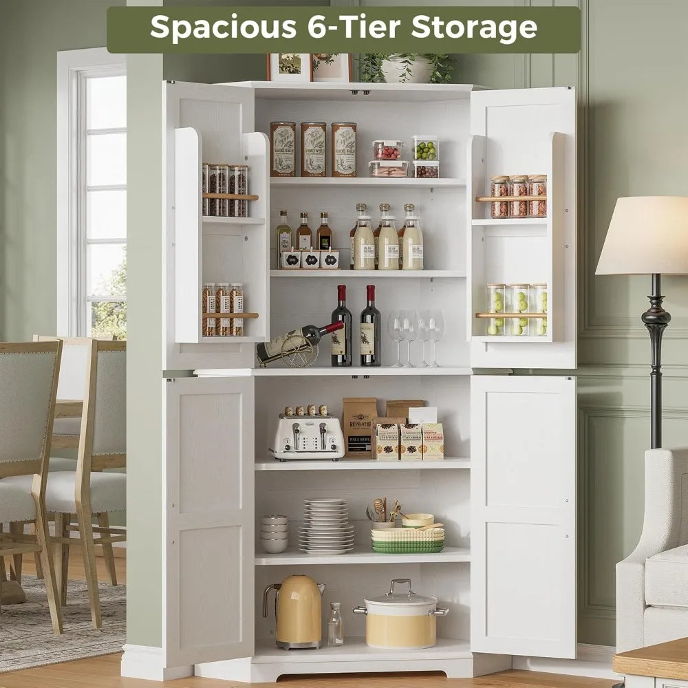 Corner Cabinet, 72" Kitchen Pantry Cabinet, 6-Tier Freestanding Farmhouse Pantry with 4 Adjustable Shelves, 240°Swivel Doors, 2