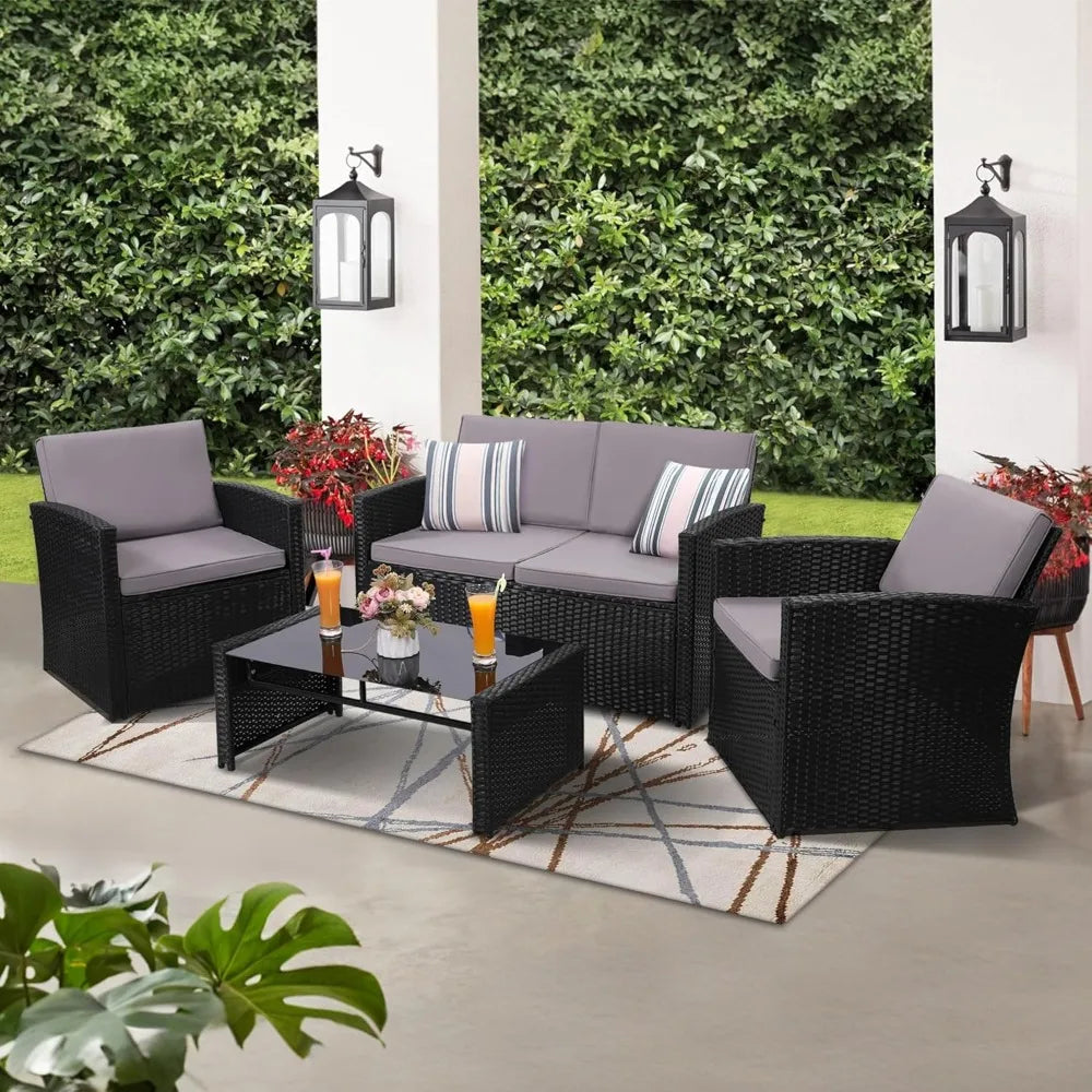 RBXCH Outdoor Patio Conversation Set Wicker Furniture