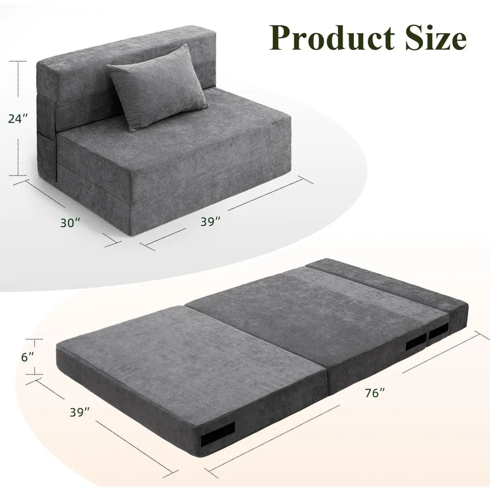 Sofa Bed, Convertible Sleeper Chair with Pillow, Fold Out Couch, for Living Rooms/Dorm/Guest Room/Home Office, Living Room Sofa