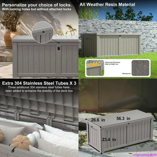 XMSJ Resin Deck Storage Box Lockable Outdoor Patio Chest