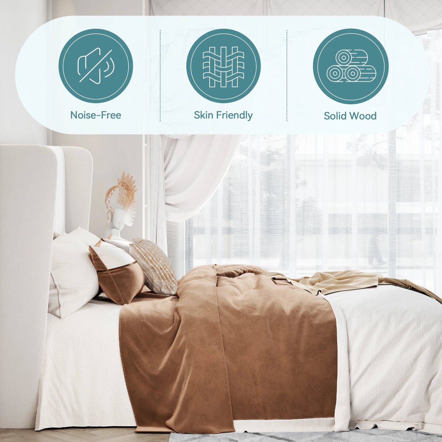 HOOMIC Velvet Upholstered Bed Frame With Wingback Headboard