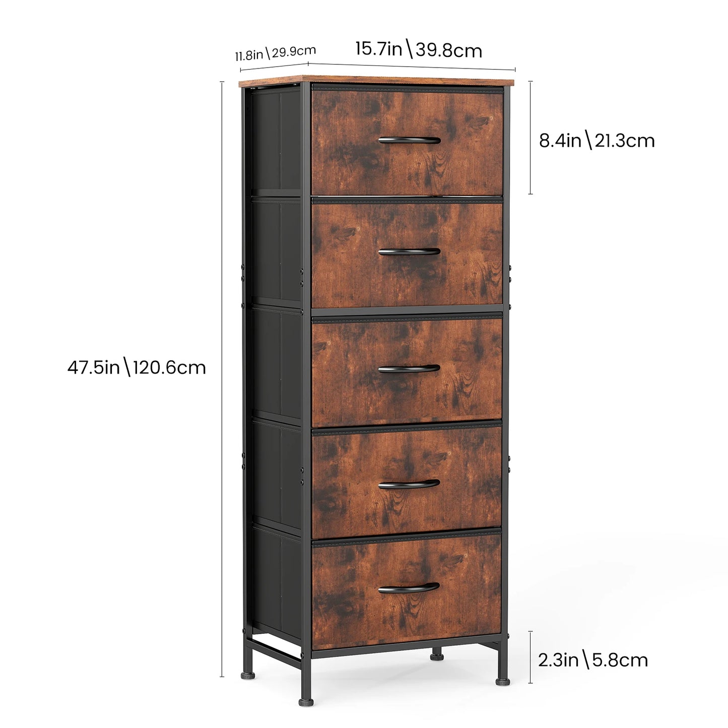 JHK Bedroom Dresser With Five Fabric Drawers Nightstand And Wardrobe