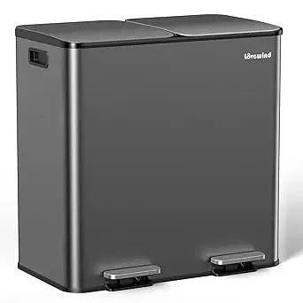 Trash Can, 2 x 10.5 Gallon (2 x 40 L) Garbage Can for Kitchen Dual Compartment Recycling Kitchen Step Trash Bin, Stainless Steel