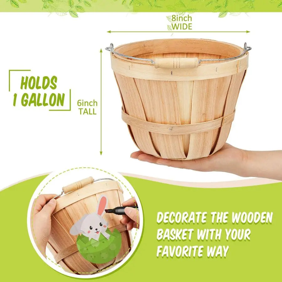 XMSJ Round Wooden Apple Baskets With Handles 10 Pack