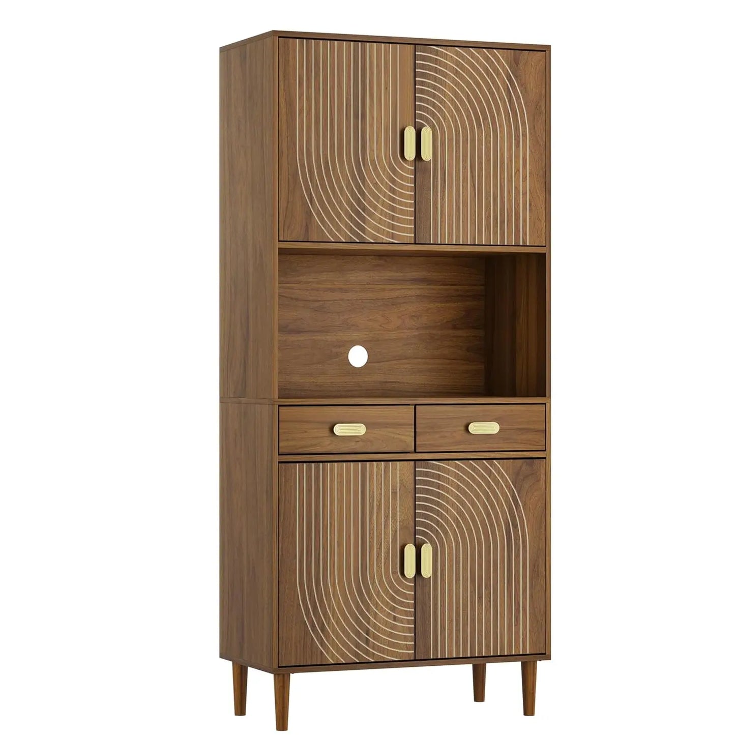 Chengwei Tall Kitchen Pantry Cabinet With Grooved Doors And Drawers