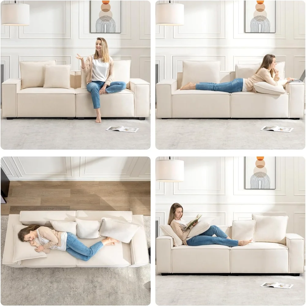 89.3'' Modern Sofa Couches for Living Room, 3 Seater Cloud Couch with Deep Seat, Comfy Couch with Extra Wide Armrests