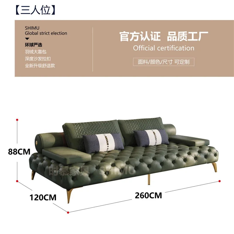 DUTRIEUXCN Italian Genuine Leather Sectional Sofa 3 Piece Set