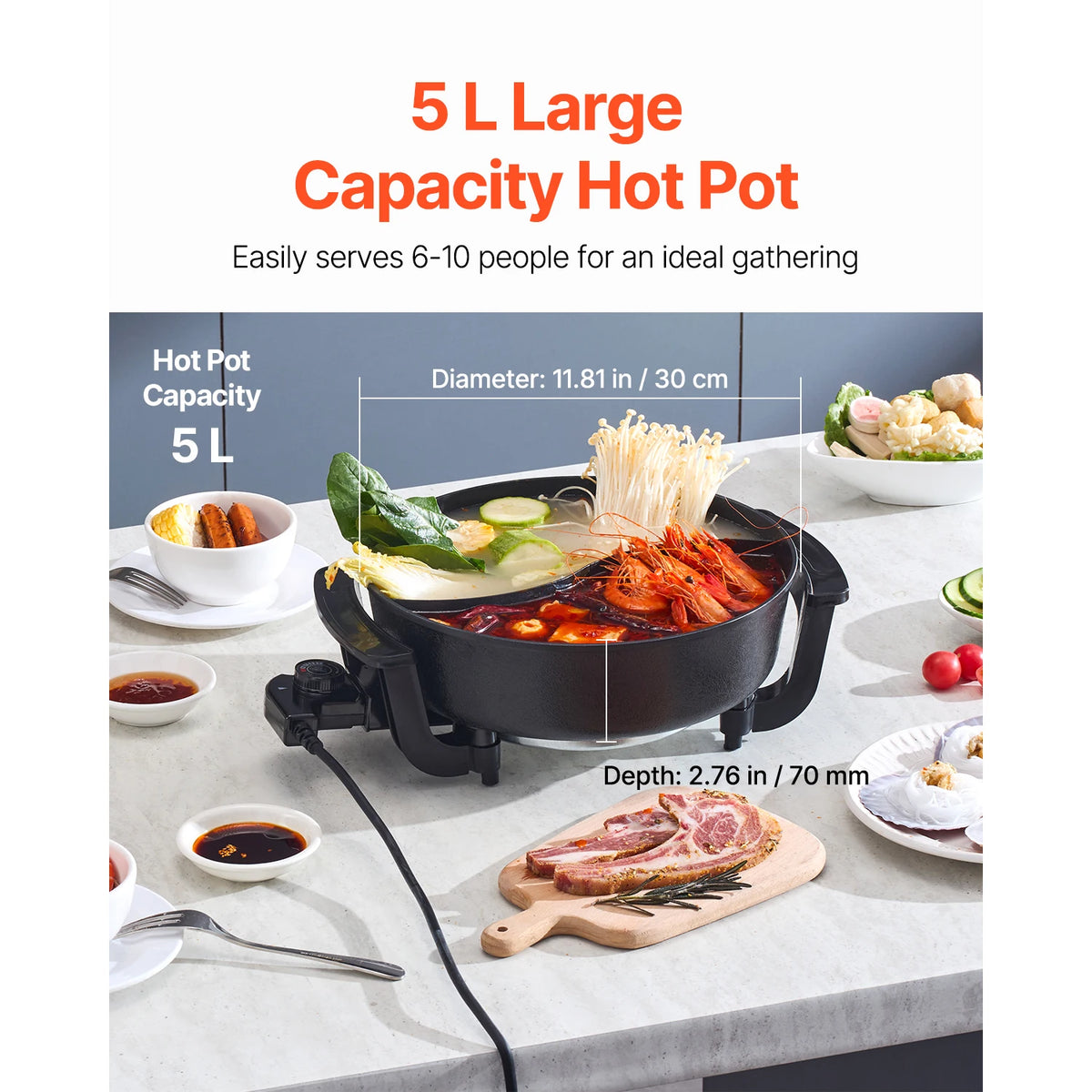 SucceBuy Dual Flavor Electric Shabu Shabu Hot Pot With Divider