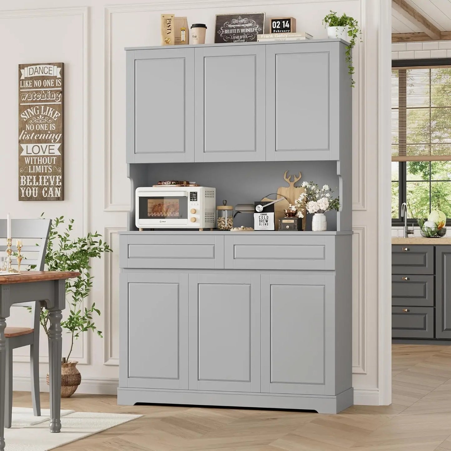Multi Functional Kitchen Pantry Cabinet With Six Doors And Drawers