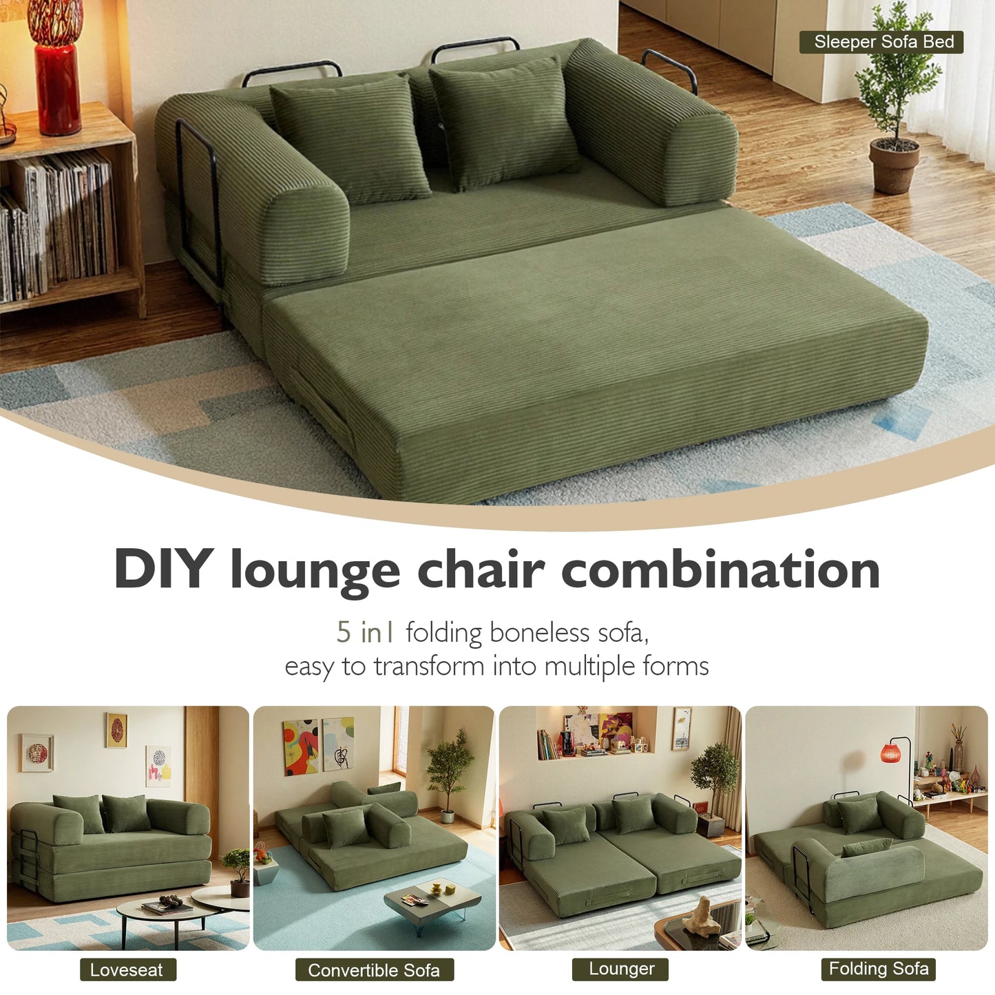 Cloud Boneless 4in1 Convertible Floor Sofa Bed Velvet Futon Daybed