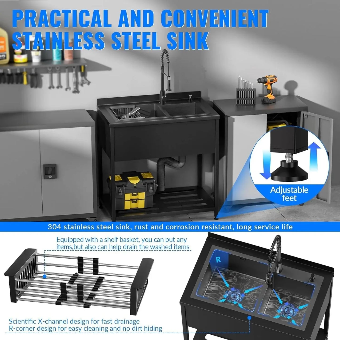 [Free Shipping, Hot Deal!]Stainless Steel Utility Sink,36.6" × 22.2" × 38.9",2 Compartment Sink Freestanding Commercial Sink,wit