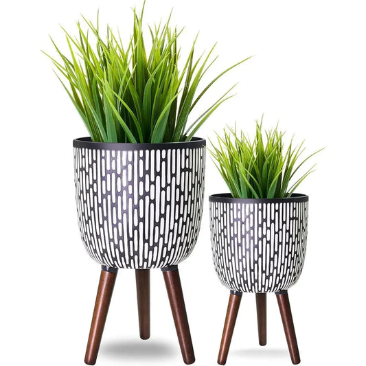 Plant Pot Set with Stand Mid-Century Boho Indoor Planters
