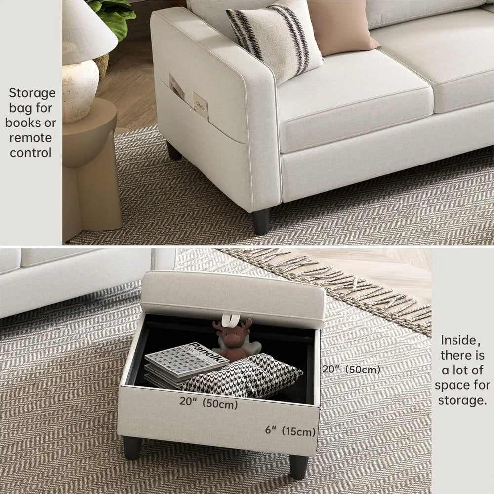 ANGDUO L Shaped Sectional Sofa Modern Couch Storage Ottoman