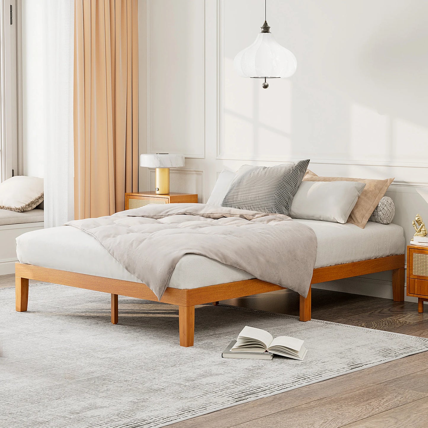 JHK Solid Wood Bed Frame With Slats And Easy Assembly