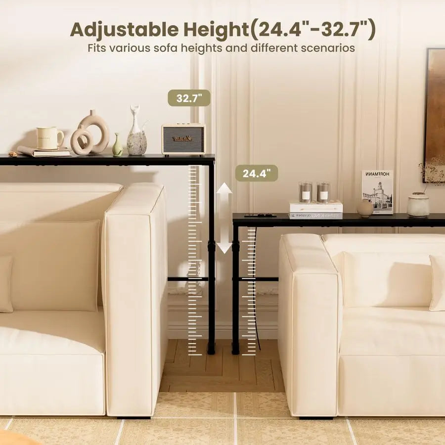 XMSJ Adjustable Height Narrow Console Table With Two Power Outlets