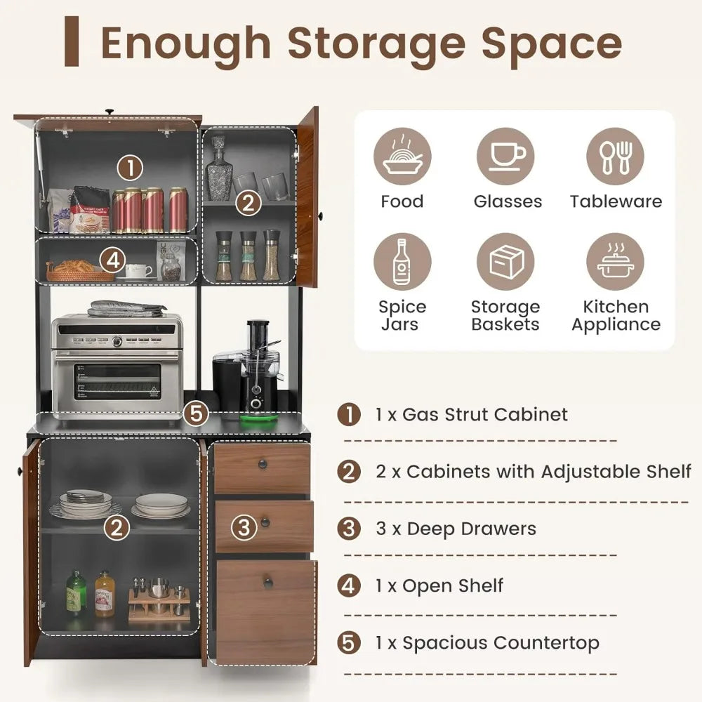 Kitchen Buffet Hutch Storage Cabinet With 3 Cabinets And Drawers