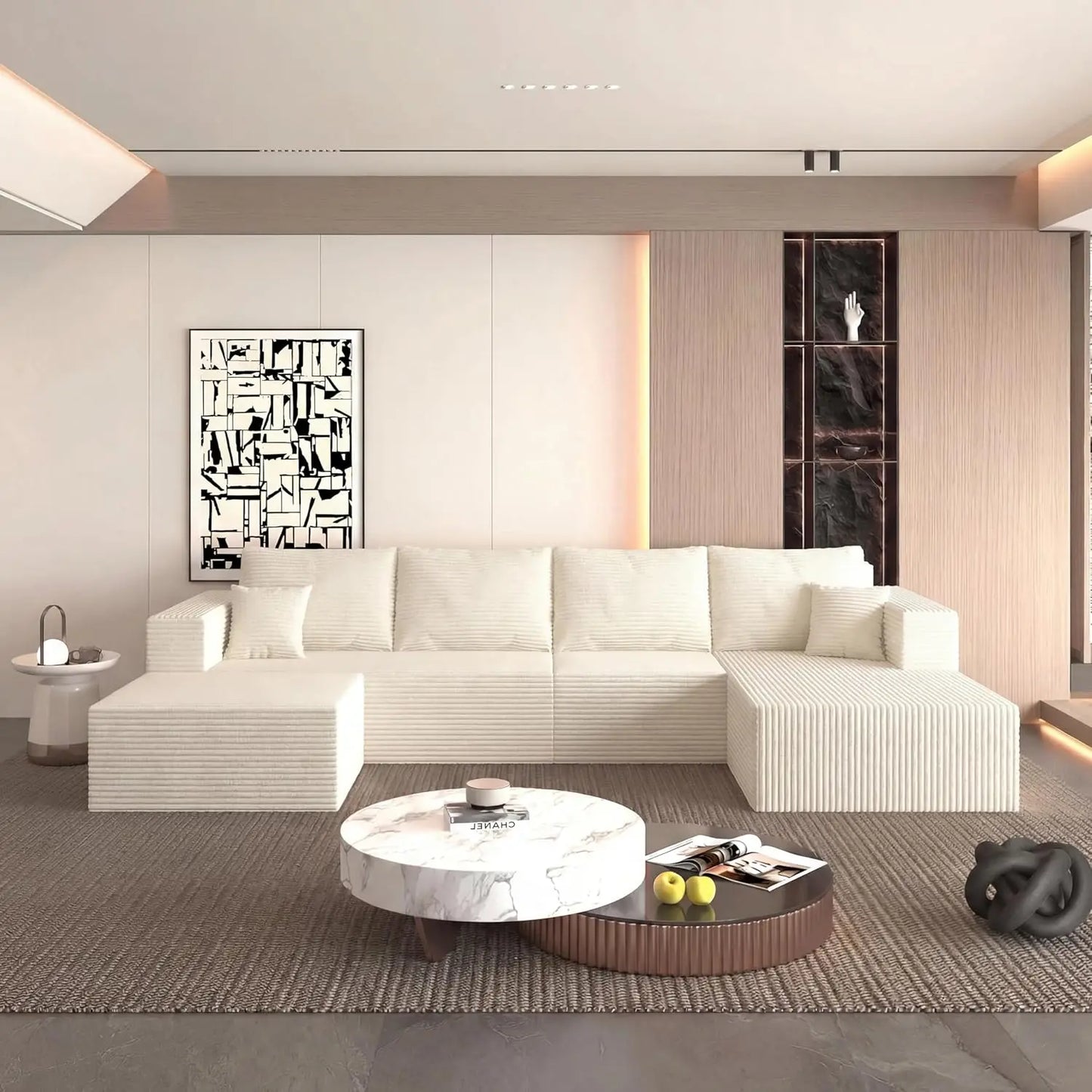 XIAOLANG Modern U Shaped Corduroy Sectional Sofa With Plush Comfort