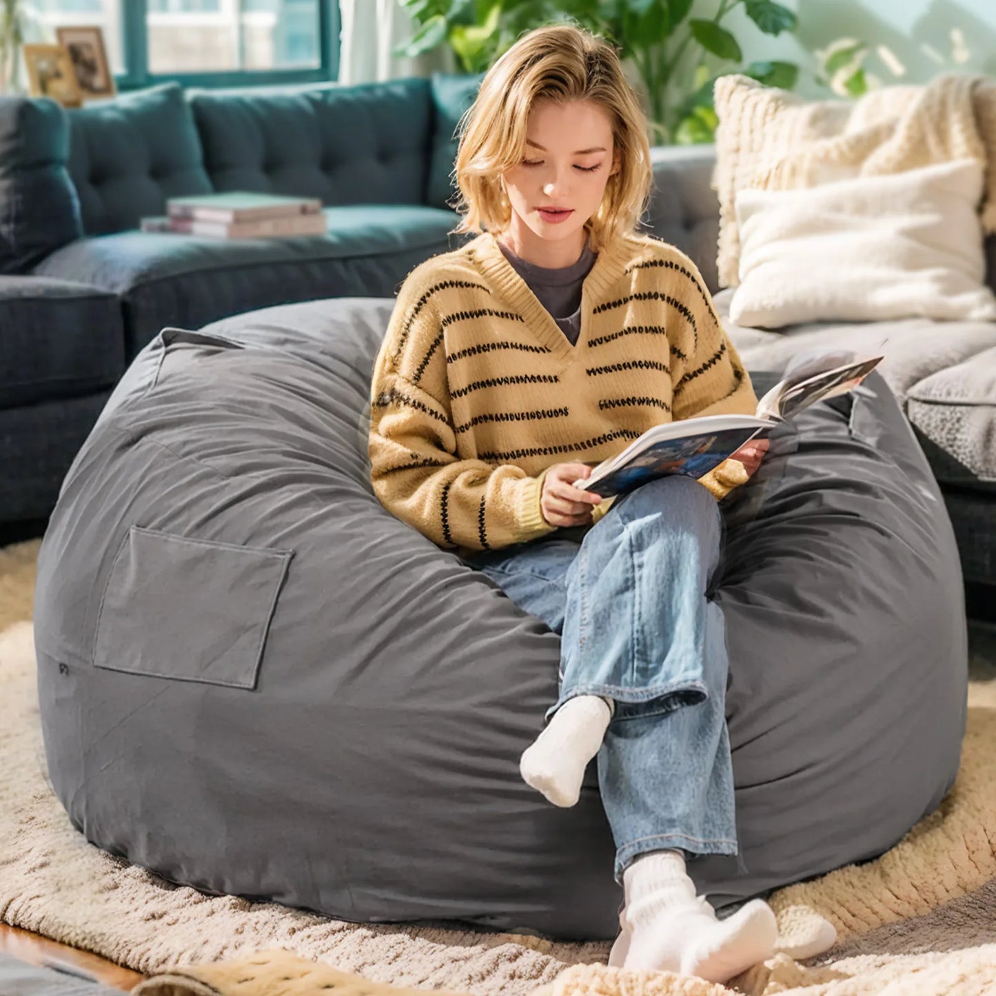 JHK Bean Bag Chair for Gaming Reading with Removable Cover