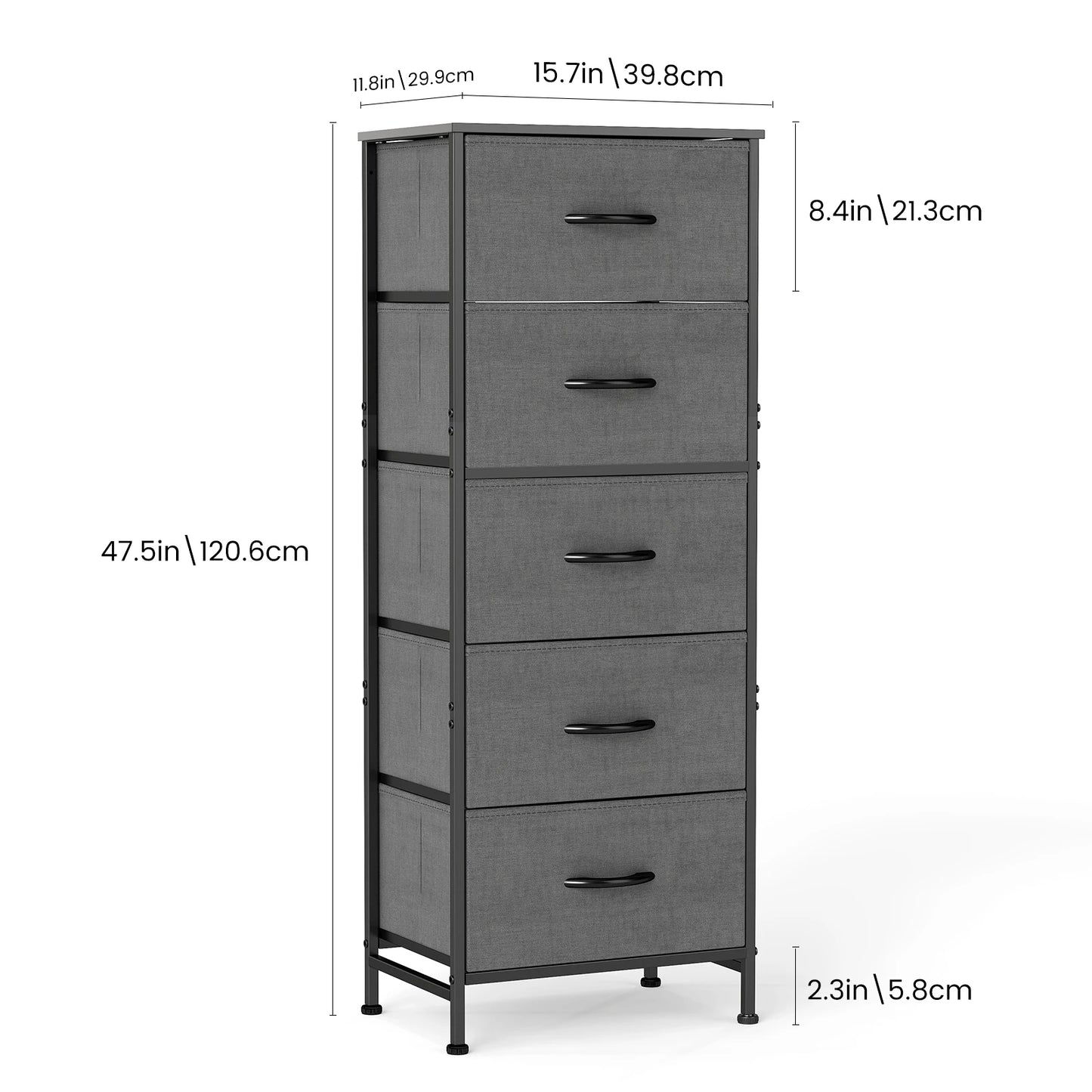 JHK Bedroom Dresser With Five Fabric Drawers Nightstand And Wardrobe