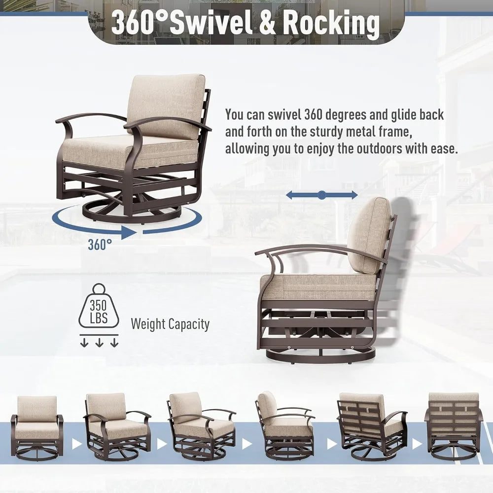 Outdoor Aluminum 3 Piece Patio Set With Swivel Rockers