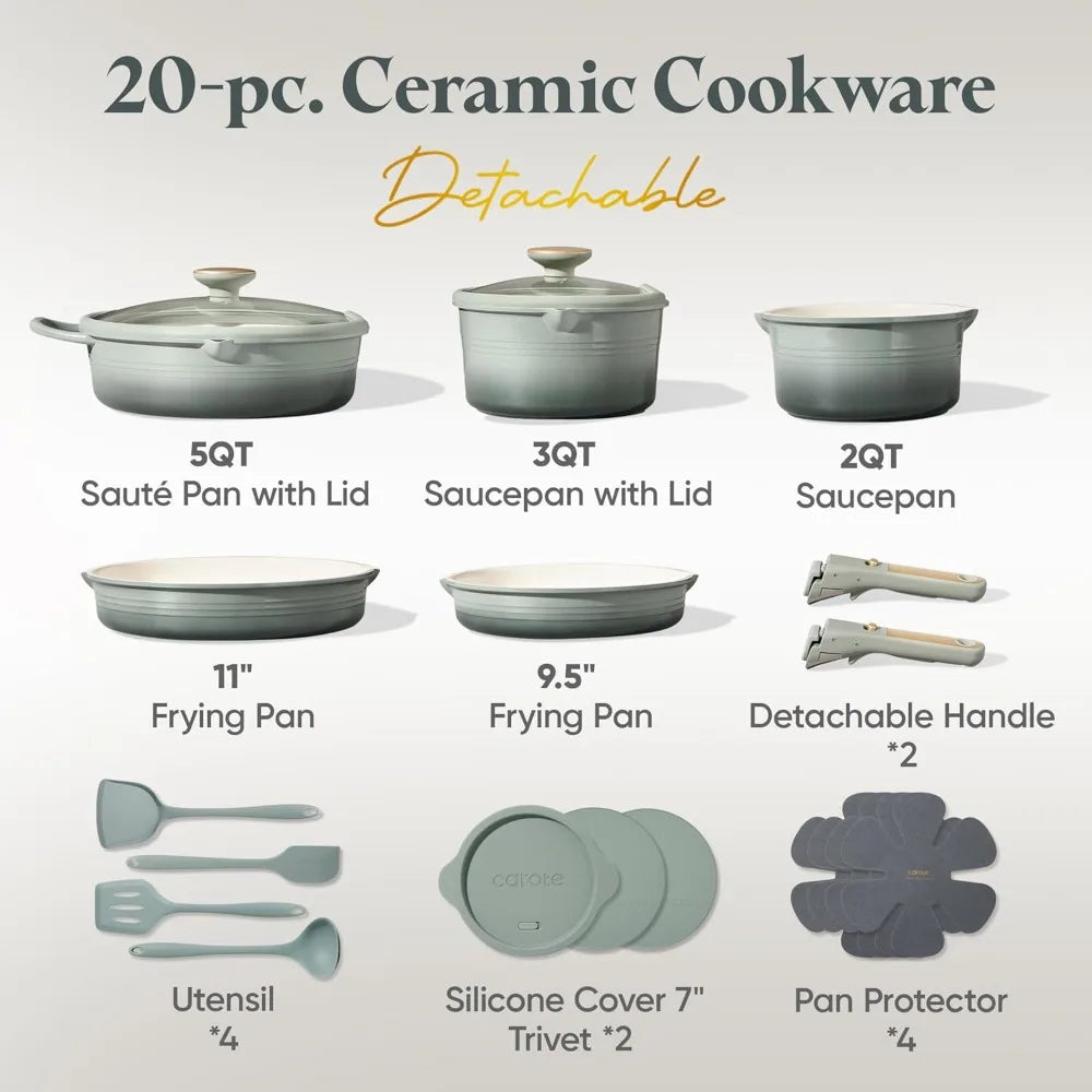 NUANYAO Titanium Pots And Pans Cookware Set With Detachable Handles
