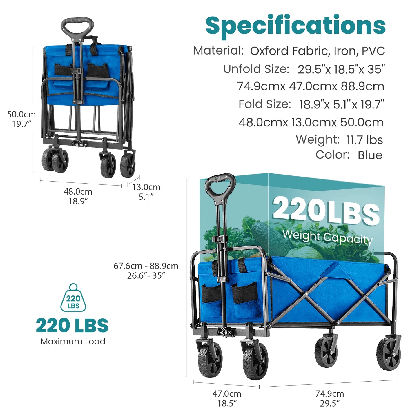 JHK Outdoor Foldable Large Capacity Garden Cart Wagon