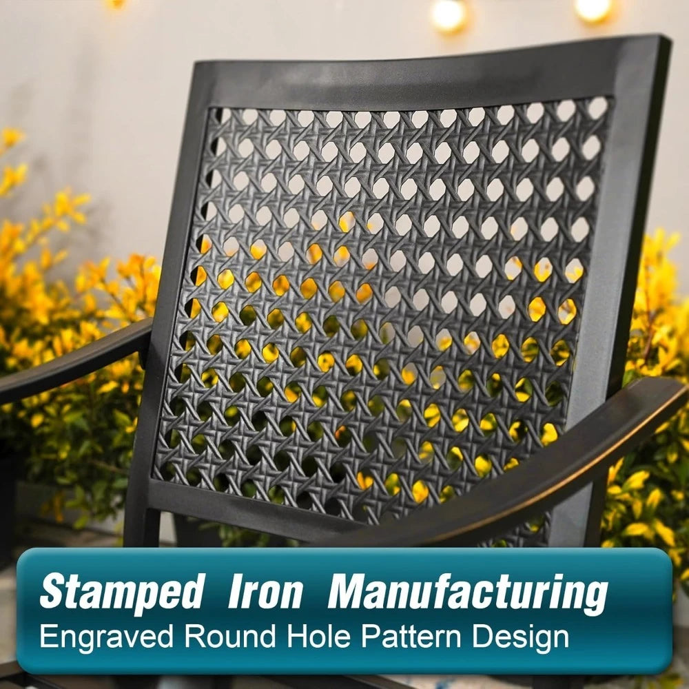 5 Piece Outdoor Dining Set For Four With Square Wrought Iron Table And Stackable Chairs Heavy Duty Patio Deck