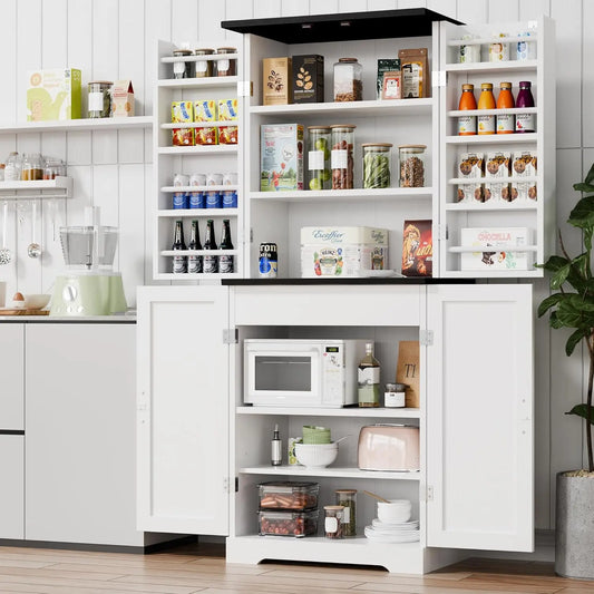 CHENGWEI Kitchen Pantry Cabinet With Barn Doors And Adjustable Shelves
