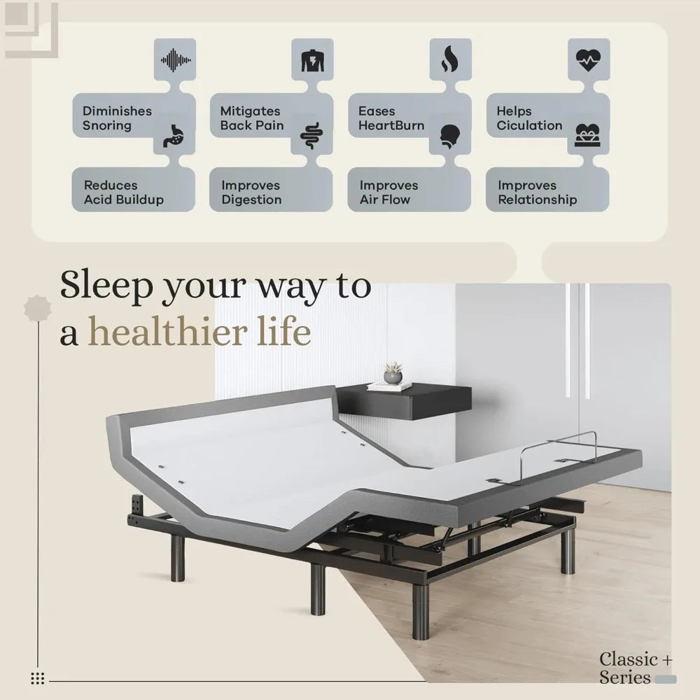 RBXC Harmony Adjustable Bed Base With Head And Foot Lift Massage Gel Memory USB
