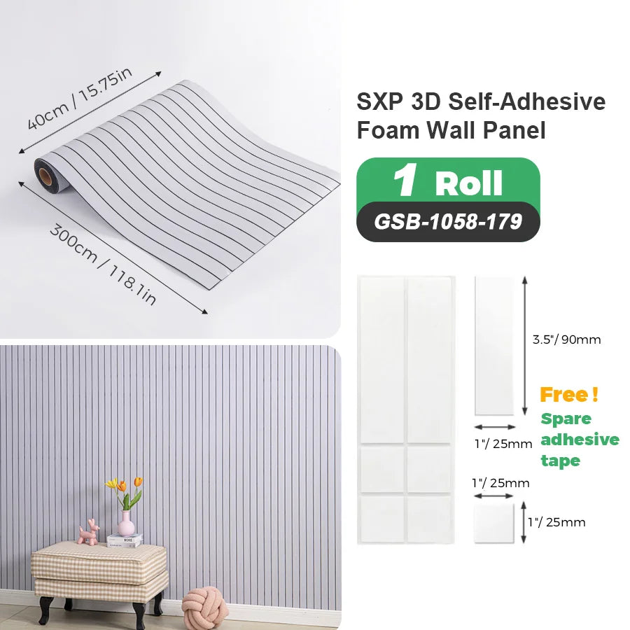 1 Roll Self-Adhesive Grid Wall Sticker SXP Wallpaper Sticker 15.75x118.11inch(12.91 Sq.Ft) Peel and Stick, Suitable for any room