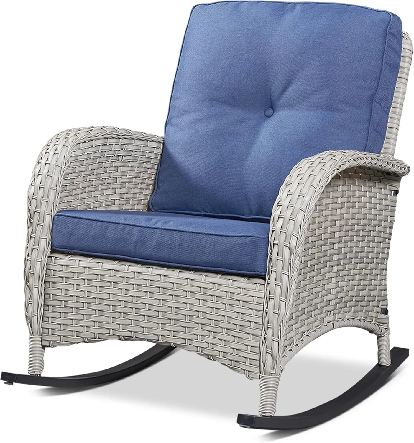 High Back Outdoor Wicker Rocking Chairs Set With Side Table For 3 Ideal For Patio Or Balcony
