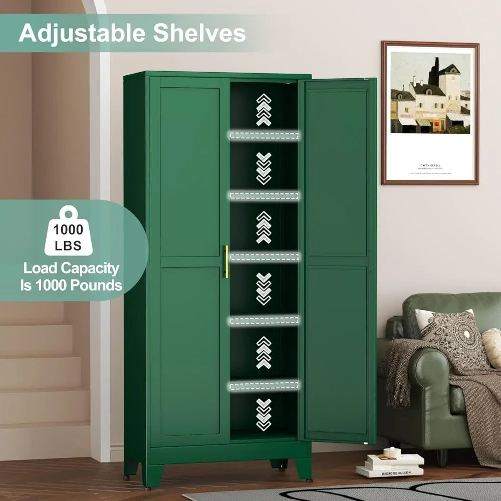 Metal Pantry Cabinet With 2 Doors And 5 Adjustable Shelves