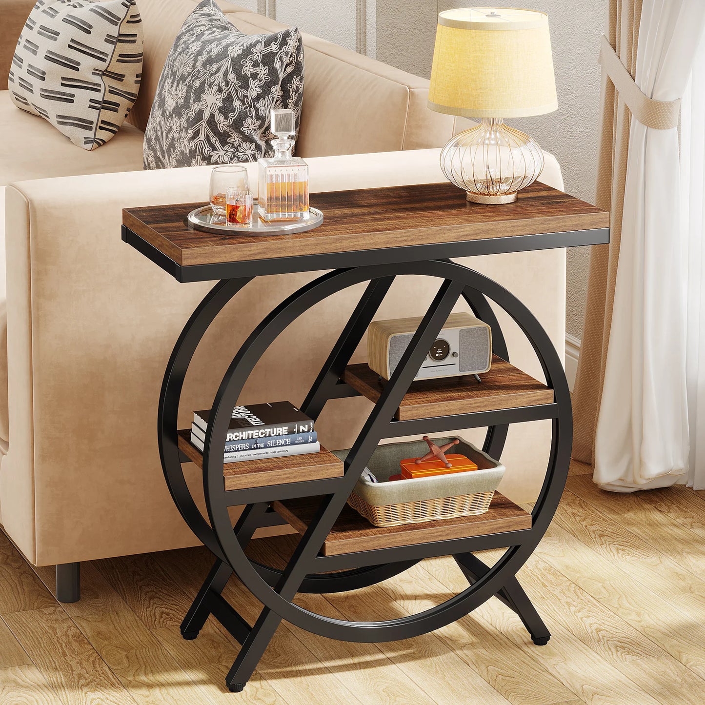 Tribesigns End Table For Living Room With Geometric Metal Frame