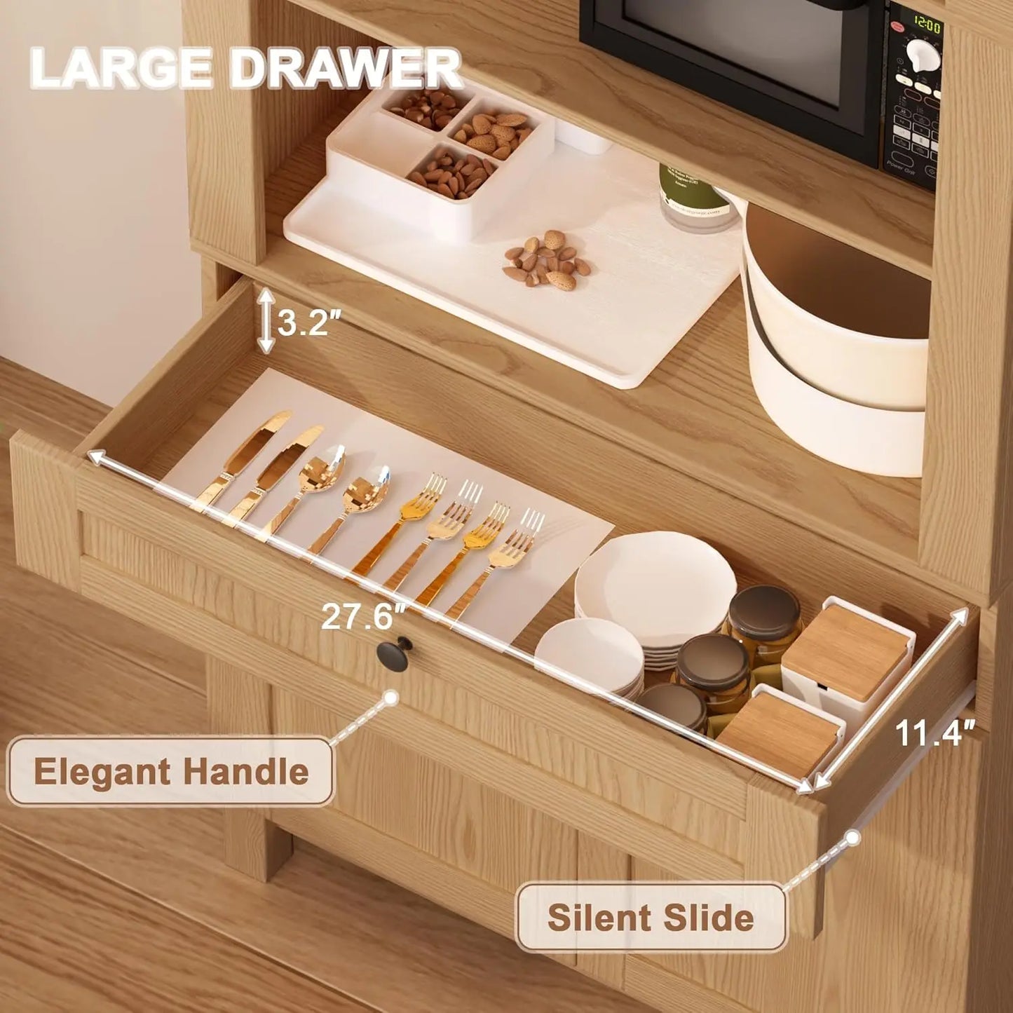 Chengwei Arched Pantry Cabinet Engineered Wood With Smooth Gliding Drawers