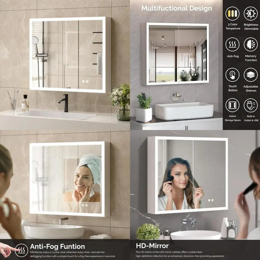 Wall Mounted LED Lighted Medicine Cabinet With Mirror