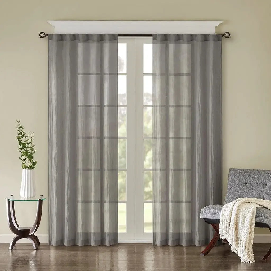 Solid Crushed Curtain Panel Pair Linen Sheer Window Panels