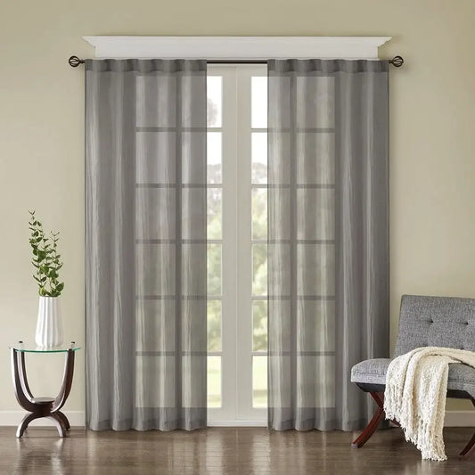 Solid Crushed Curtain Panel Pair Linen Sheer Window Panels