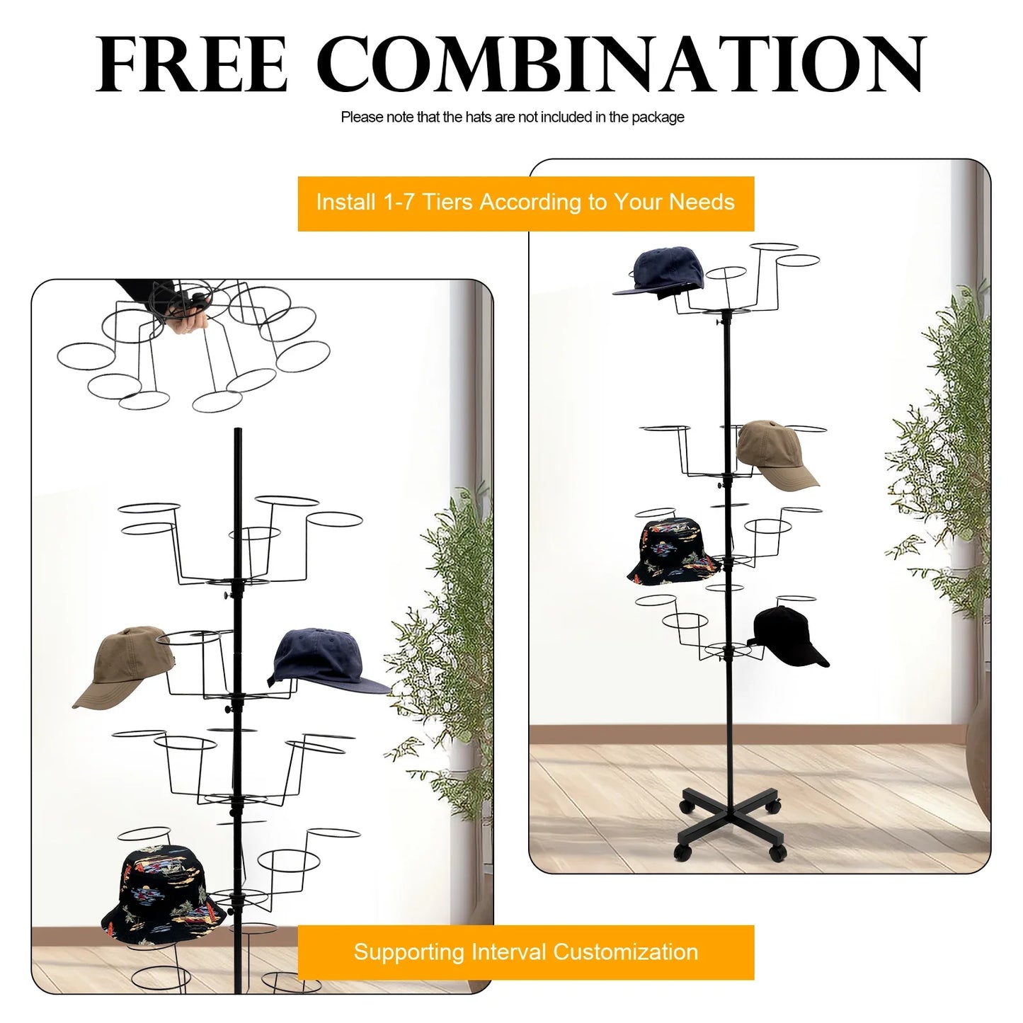 7-Tier Metal Black 35 Hat Cap Display Rotating Stand Holder Retail Store Rack