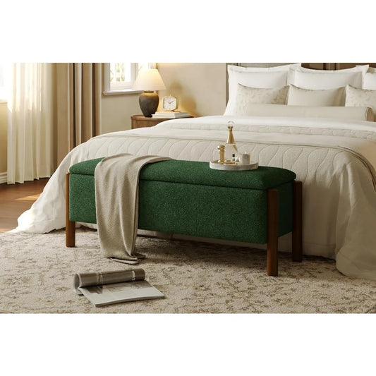 HUANZHUANG Modern Storage Bench With Walnut Legs Ottoman
